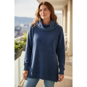 Lands' End Women's Blue Chenille Cowl Neck Sweater Size Medium Tall 10-12